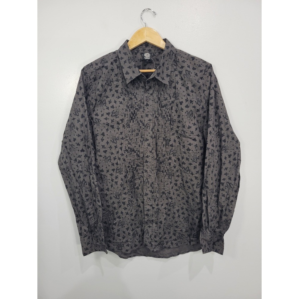 DC Comics Originals Joker Hot Topic Grey Button‎ Down Shirt Pleated Bib Mens LG